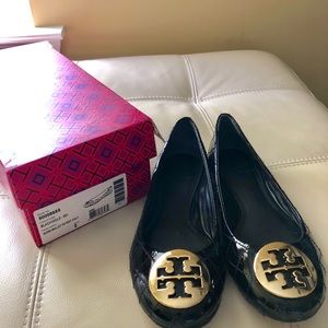 Tory Burch Black Patent Quilted Ballet Flats Sz 8